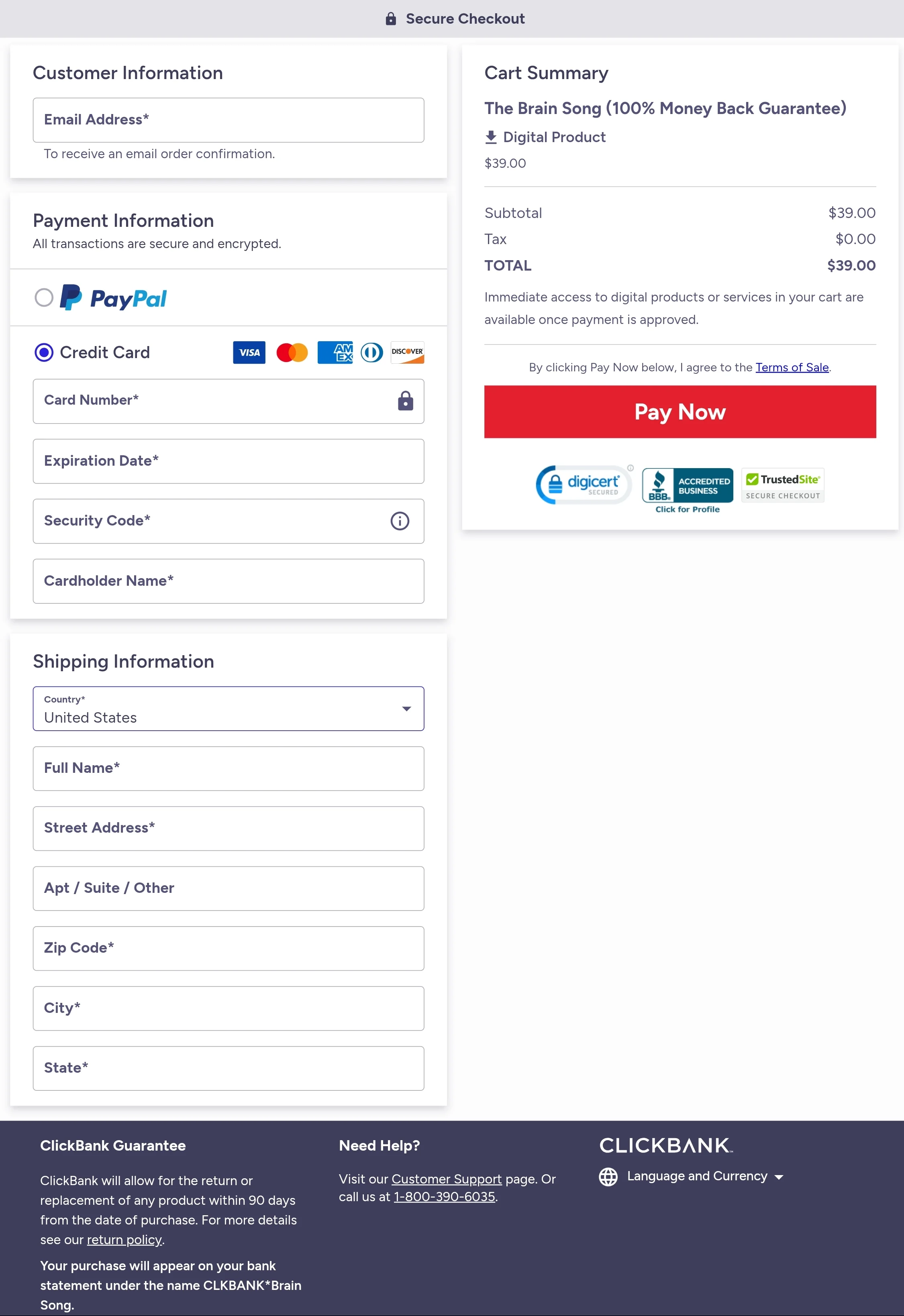 The Brain Song order form